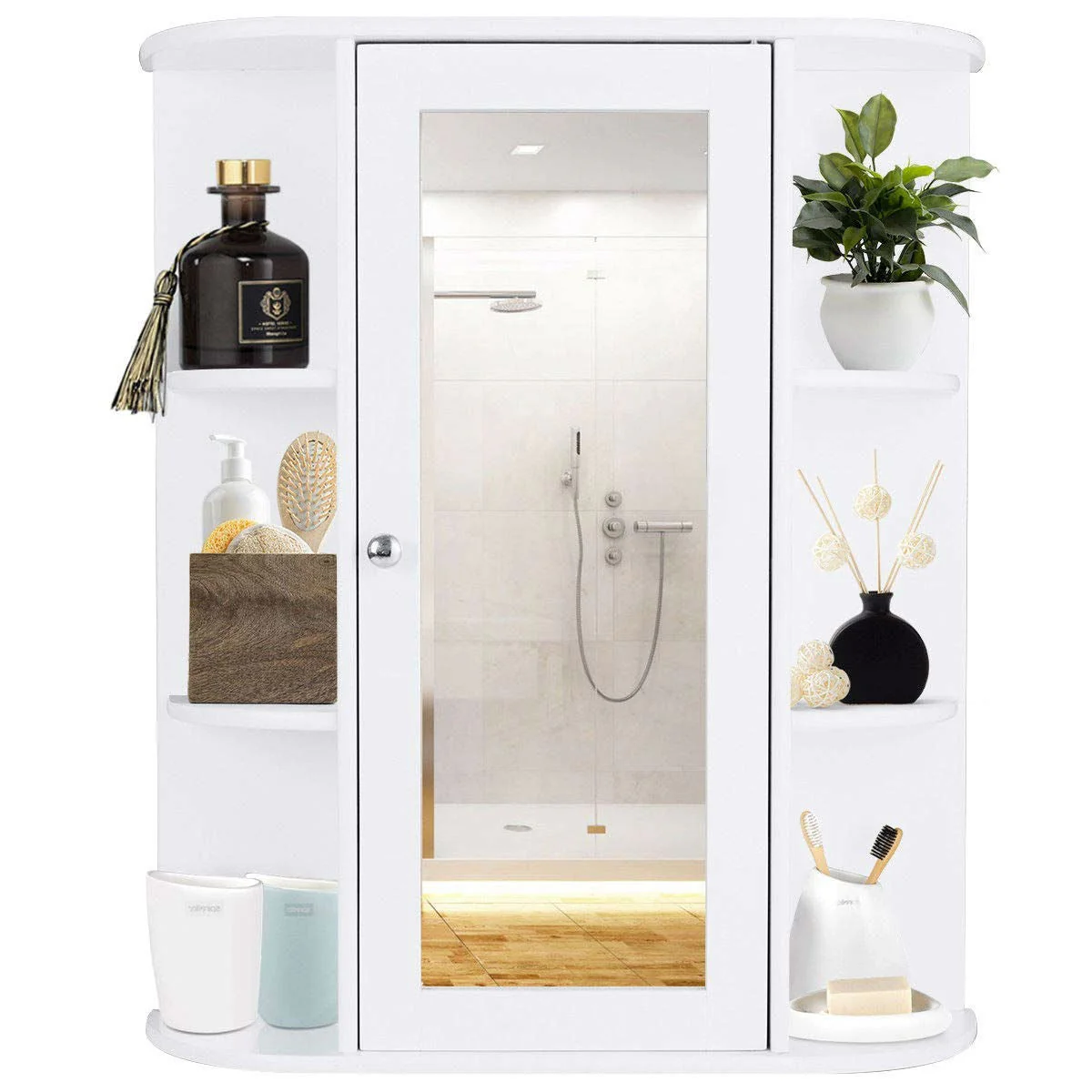 White Bathroom Wall Mounted Medicine Cabinet with Storage Shelves - Image 4