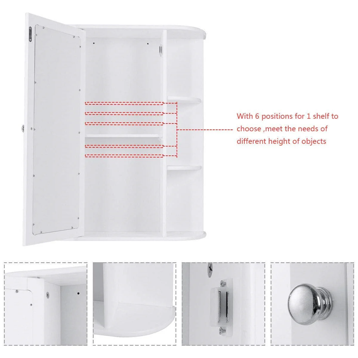 White Bathroom Wall Mounted Medicine Cabinet with Storage Shelves - Image 5