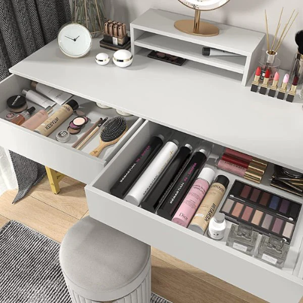 White Compact Makeup Table with Drawers - Image 2