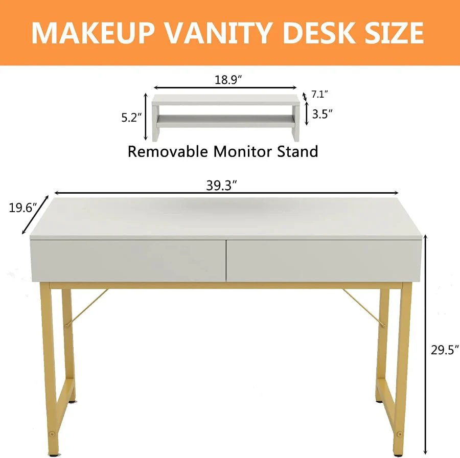 White Compact Makeup Table with Drawers - Image 3
