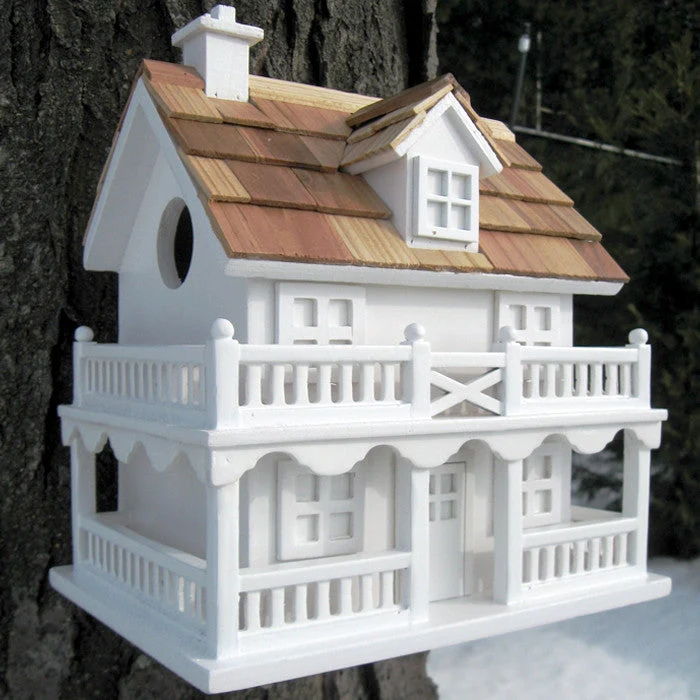 White Cottage Style Wood Birdhouse with unpainted Nest Box Bird House - Image 2