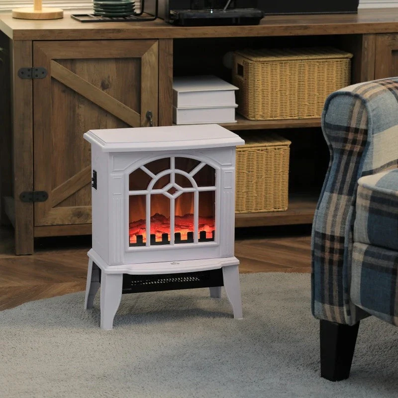 White Electric Fireplace Heater with Realistic Log Flame LED - Image 2