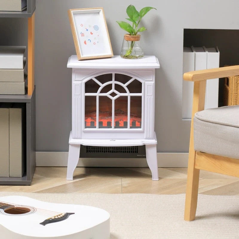 White Electric Fireplace Heater with Realistic Log Flame LED - Image 3