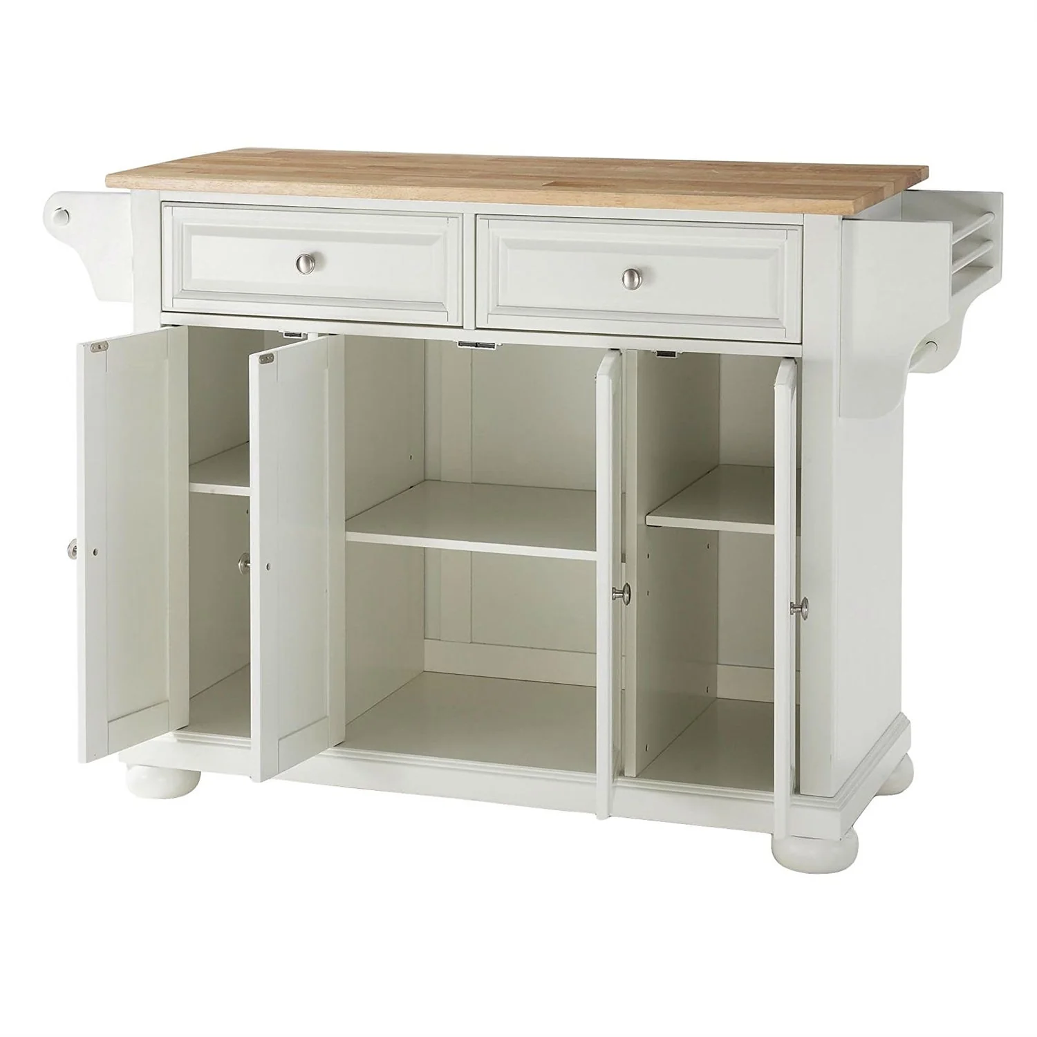 White Kitchen Island Storage Cabinet with Solid Wood Top - Image 2