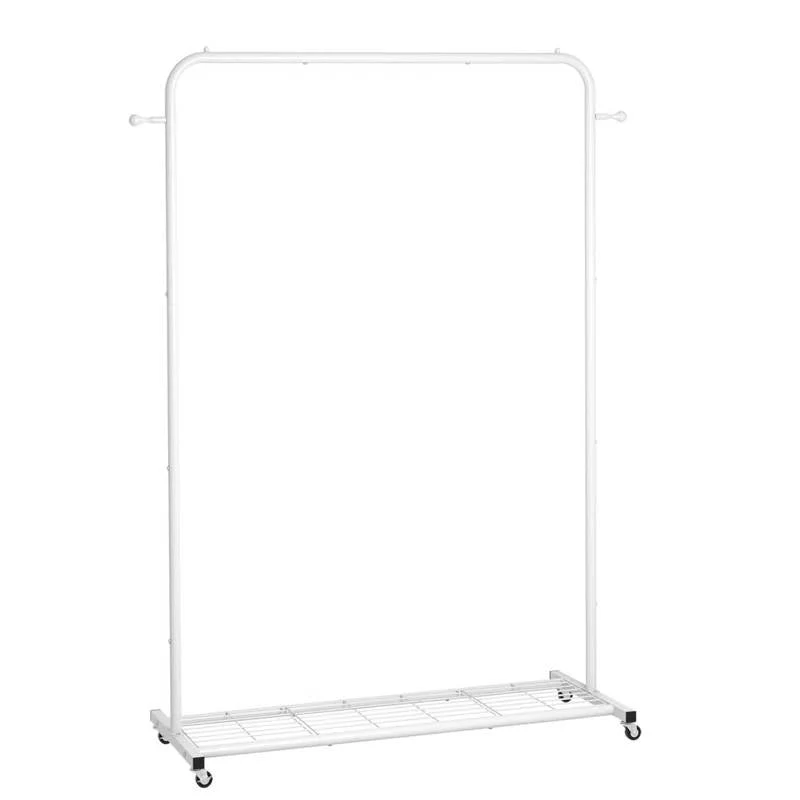 White Modern Garment Rack Clothes Hanging Rod with Lockable Wheels - Image 2