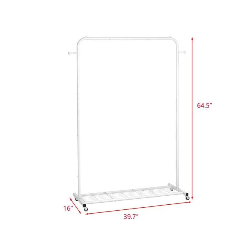 White Modern Garment Rack Clothes Hanging Rod with Lockable Wheels - Image 4