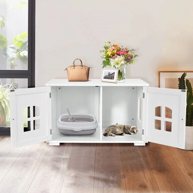 White  Modern Large Ventilated Private Divider Cat Litter Box - Image 3