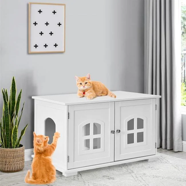 White  Modern Large Ventilated Private Divider Cat Litter Box - Image 5