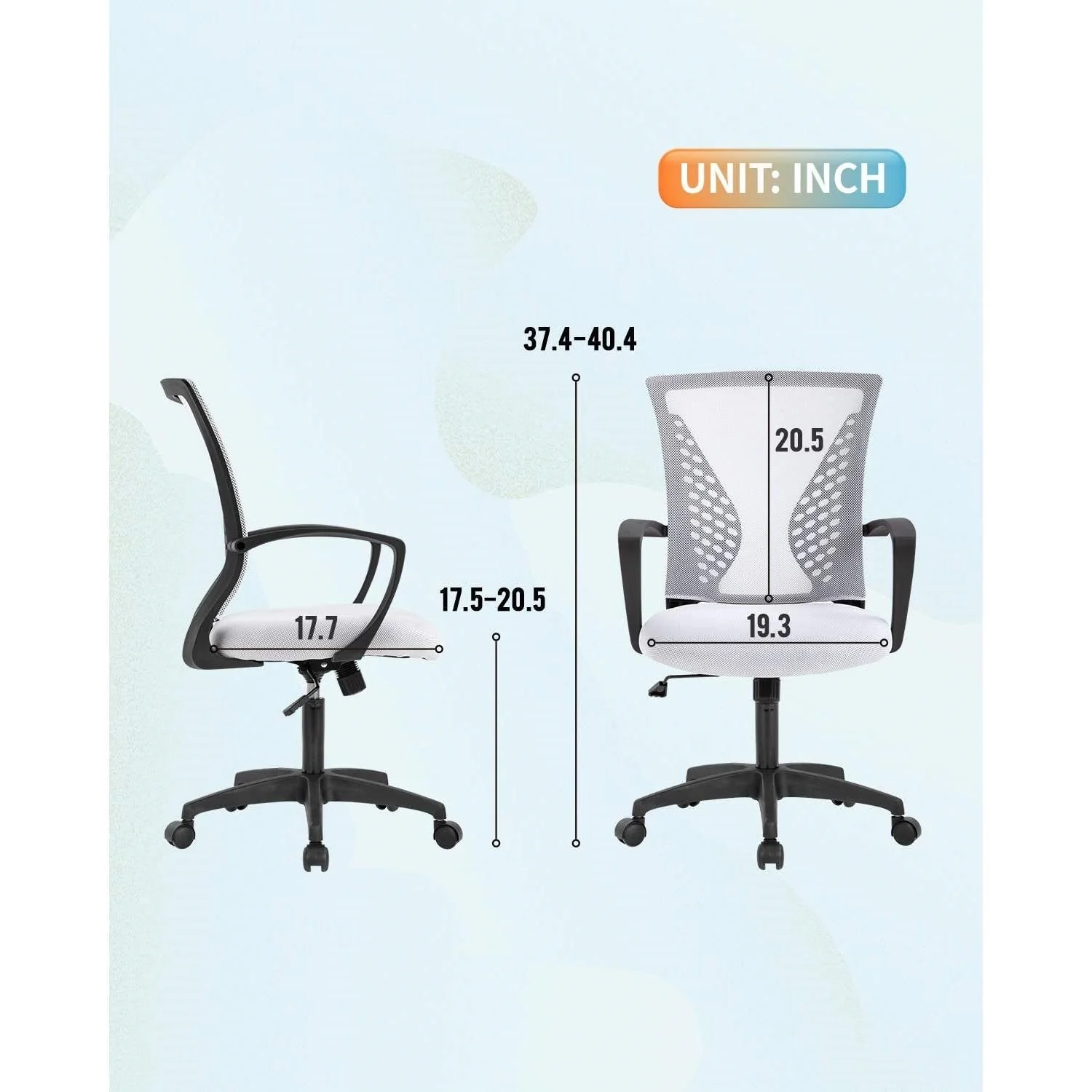 White Modern Mid-Back Office Desk Chair Ergonomic Mesh with Armrest on Wheels - Image 4