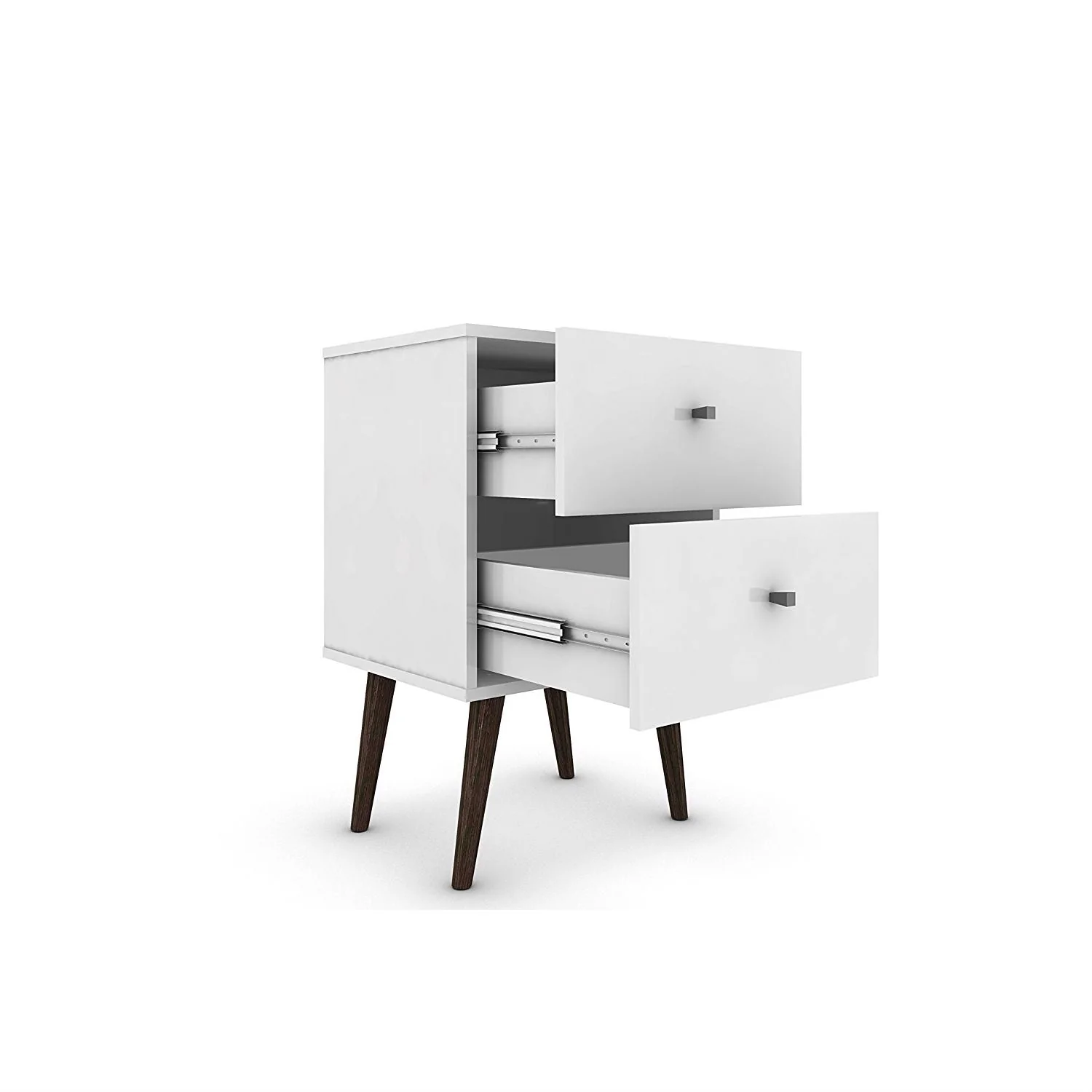 White Modern Mid-Century Style 2-Drawer Side Table Nightstand - Image 2
