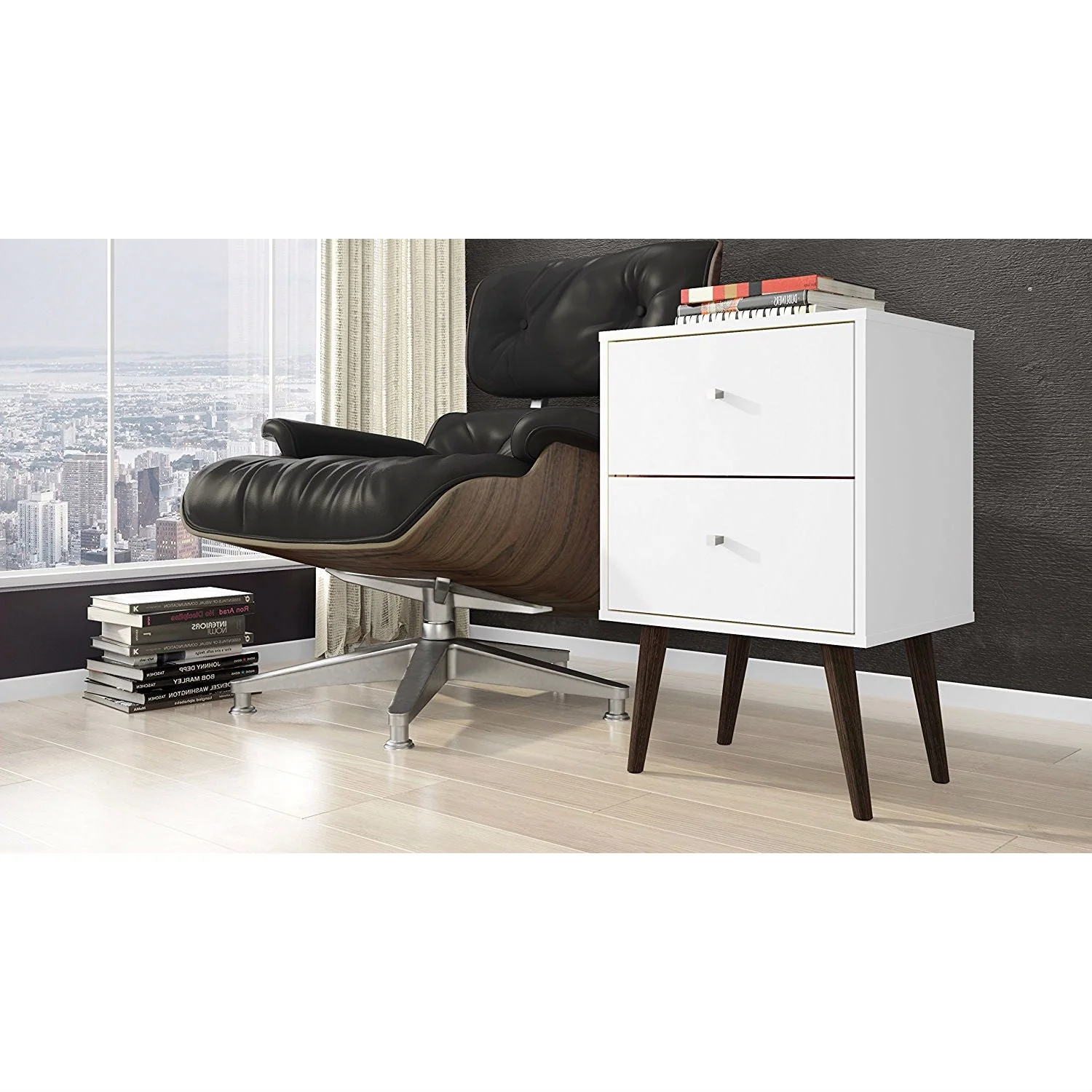 White Modern Mid-Century Style 2-Drawer Side Table Nightstand - Image 3