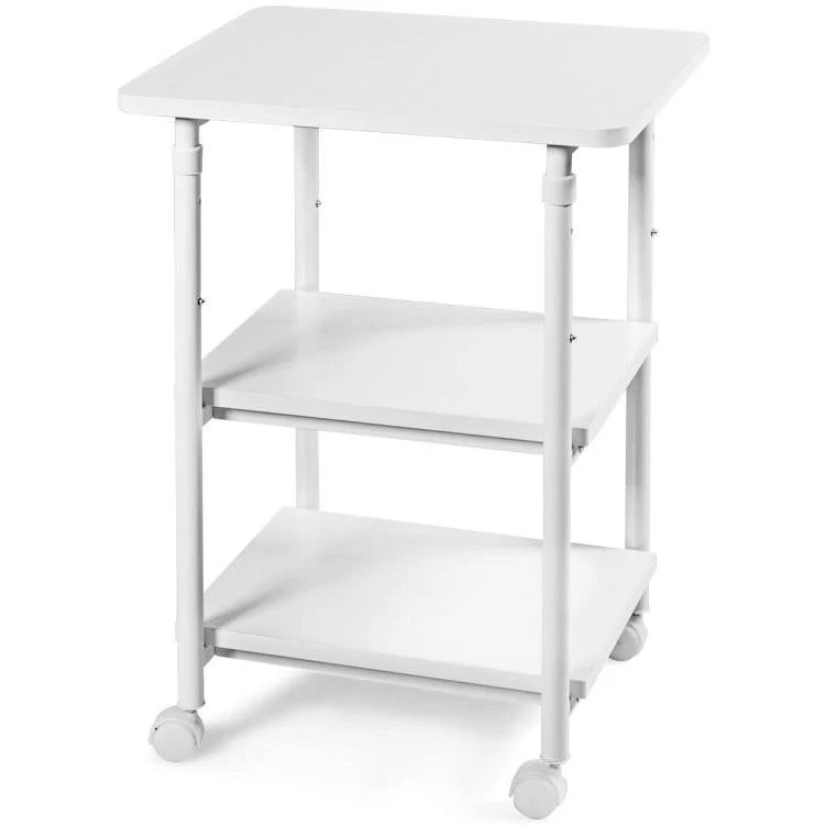 White Multifunction Adjustable Height 3-tier Printer Stand on Wheels - Image 2