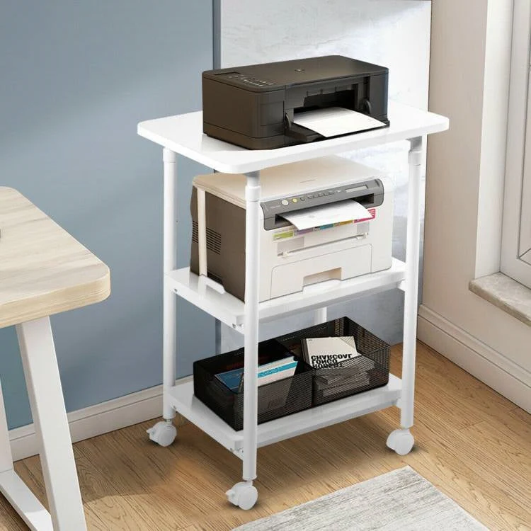 White Multifunction Adjustable Height 3-tier Printer Stand on Wheels - Image 3