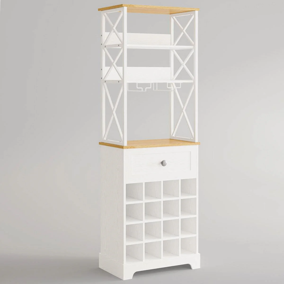 White/Natural Wine Bottle & Glass Rack Cabinet Bar Storage - Image 2