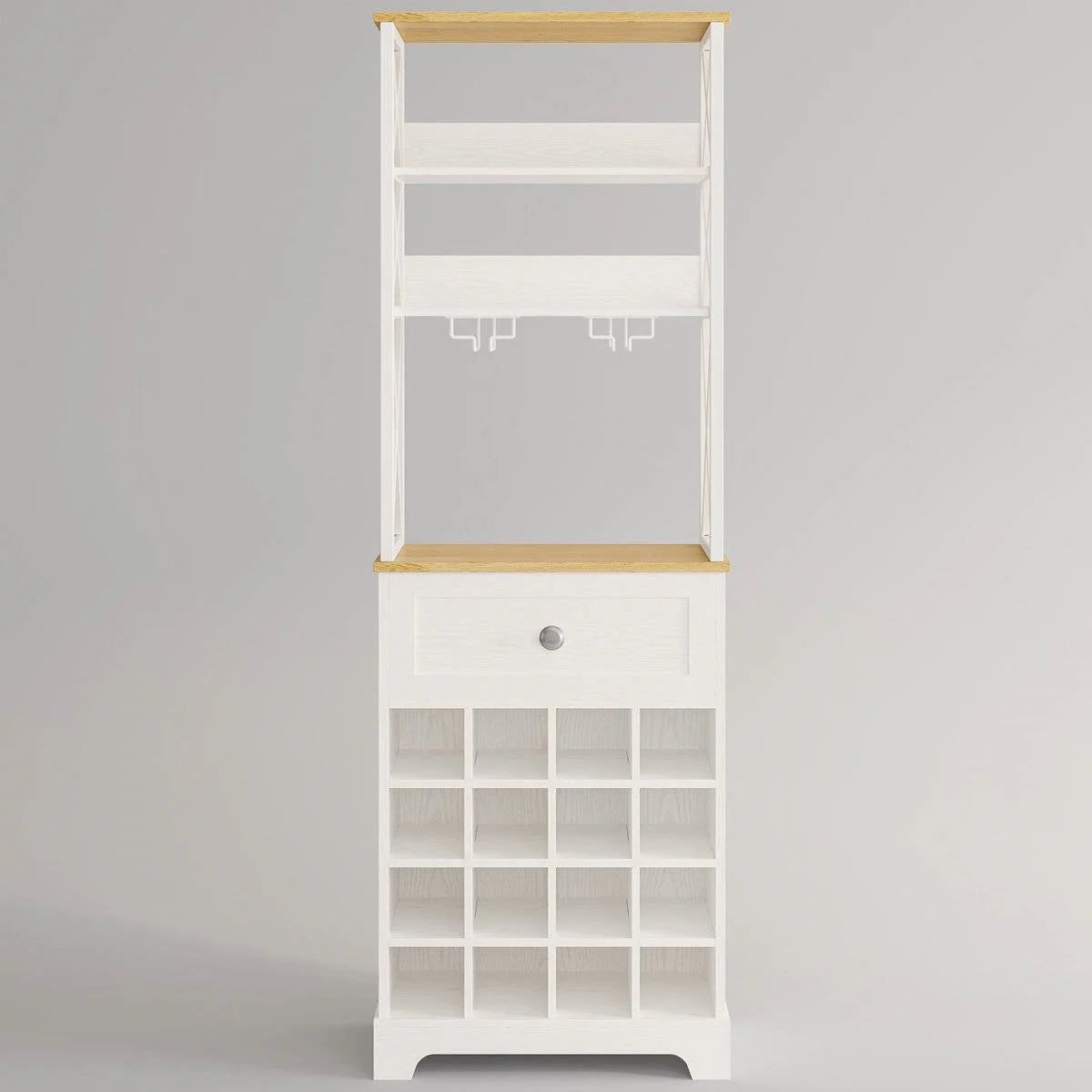 White/Natural Wine Bottle & Glass Rack Cabinet Bar Storage - Image 3