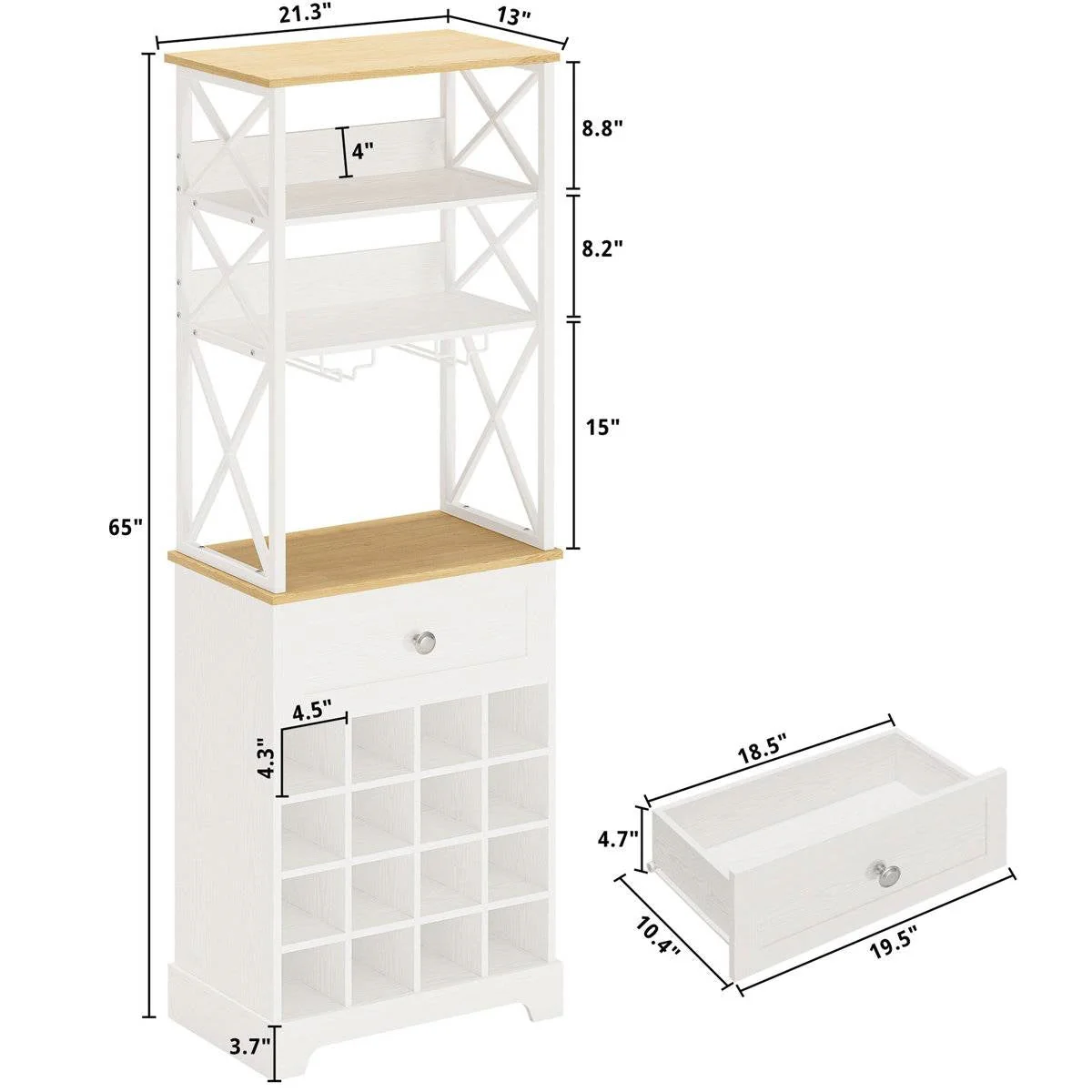 White/Natural Wine Bottle & Glass Rack Cabinet Bar Storage - Image 5