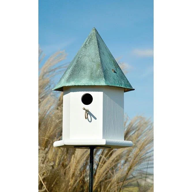 White Octagonal Bird House with Verdigris Copper Roof - Made in USA - Image 2