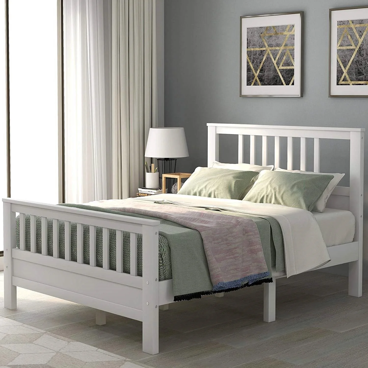 White Pine Wood Slatted Platform Headboard Footboard Full Size Bed - Image 3