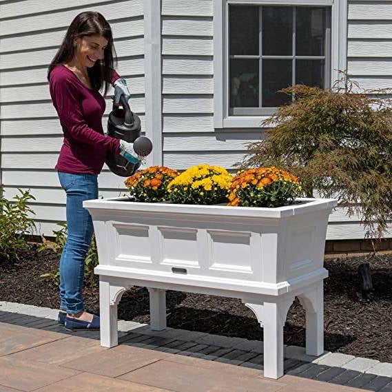White Rectangular Raised Garden Bed Planter Box with Removeable Trays - Image 2