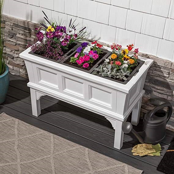 White Rectangular Raised Garden Bed Planter Box with Removeable Trays - Image 4
