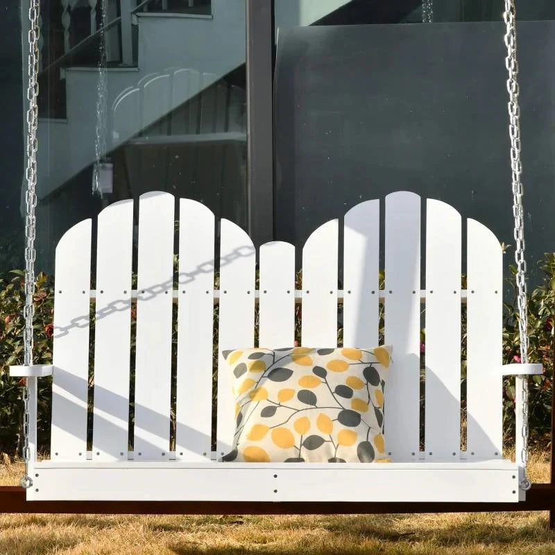 White Solid Wood 2-Seater Hanging Patio Porch Swing - Image 2