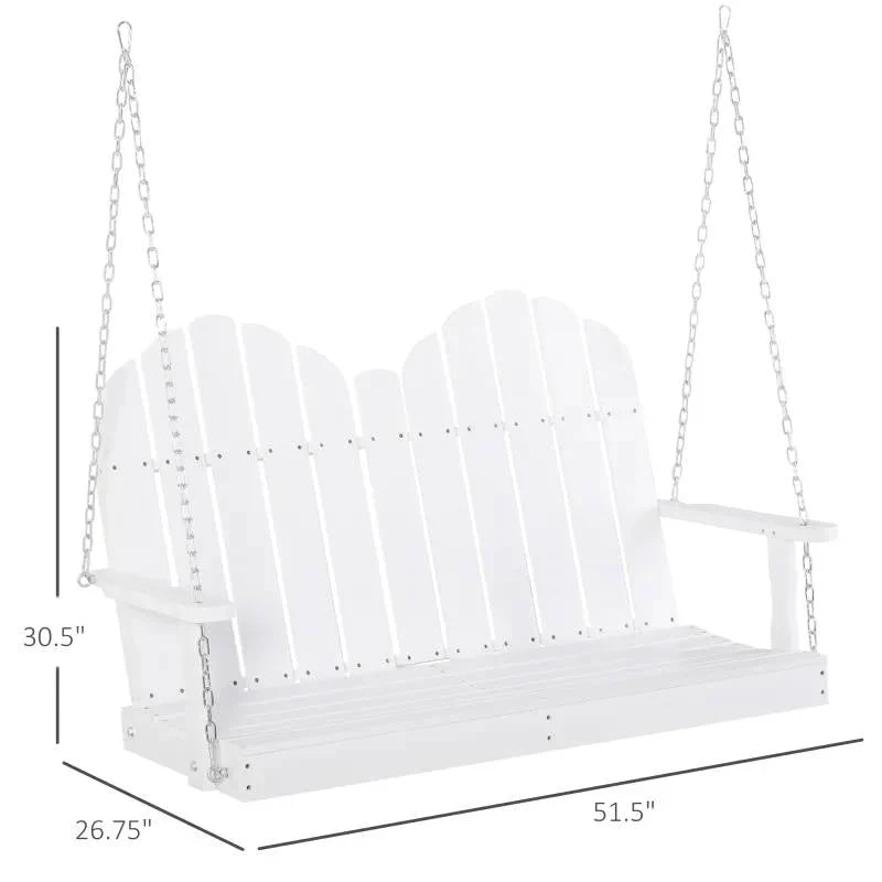White Solid Wood 2-Seater Hanging Patio Porch Swing - Image 5
