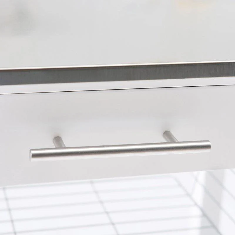 White Stainless Steel Top Kitchen Cart with Drawer and Storage Shelves - Image 4