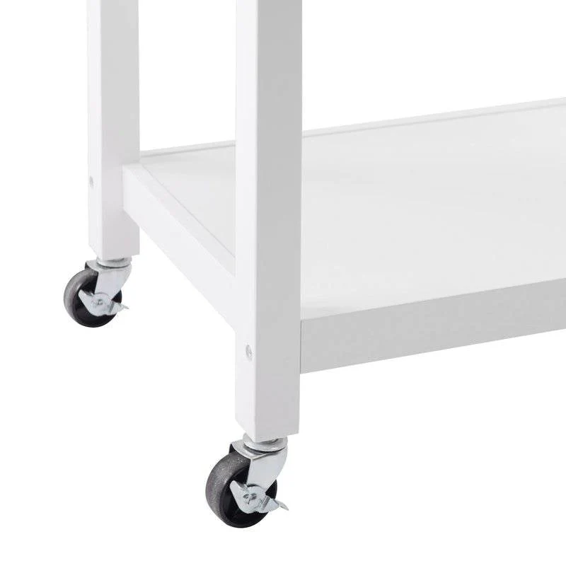 White Stainless Steel Top Kitchen Cart with Drawer and Storage Shelves - Image 5