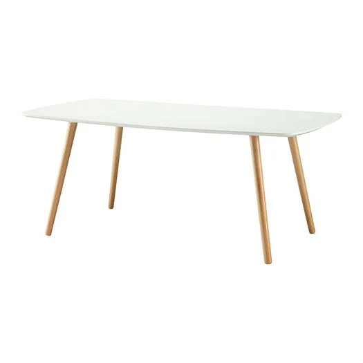 White Top Mid-Century Coffee Table with Solid Wood Legs - Image 2