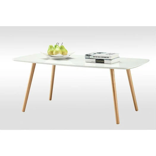 White Top Mid-Century Coffee Table with Solid Wood Legs - Image 3