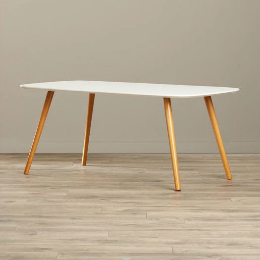 White Top Mid-Century Coffee Table with Solid Wood Legs - Image 4