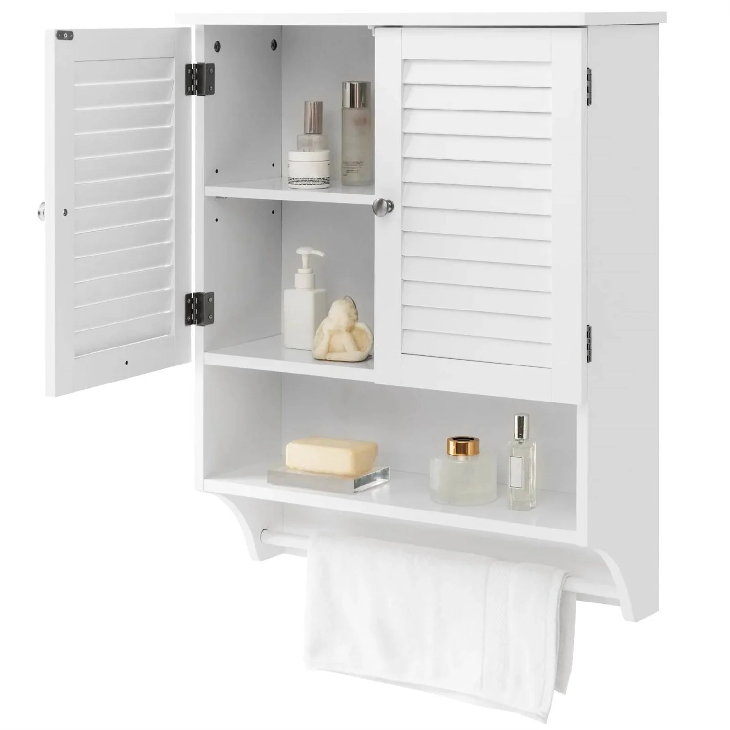 White Wall-Mounted Bathroom Storage Medicine Cabinet with Louver Doors - Image 2