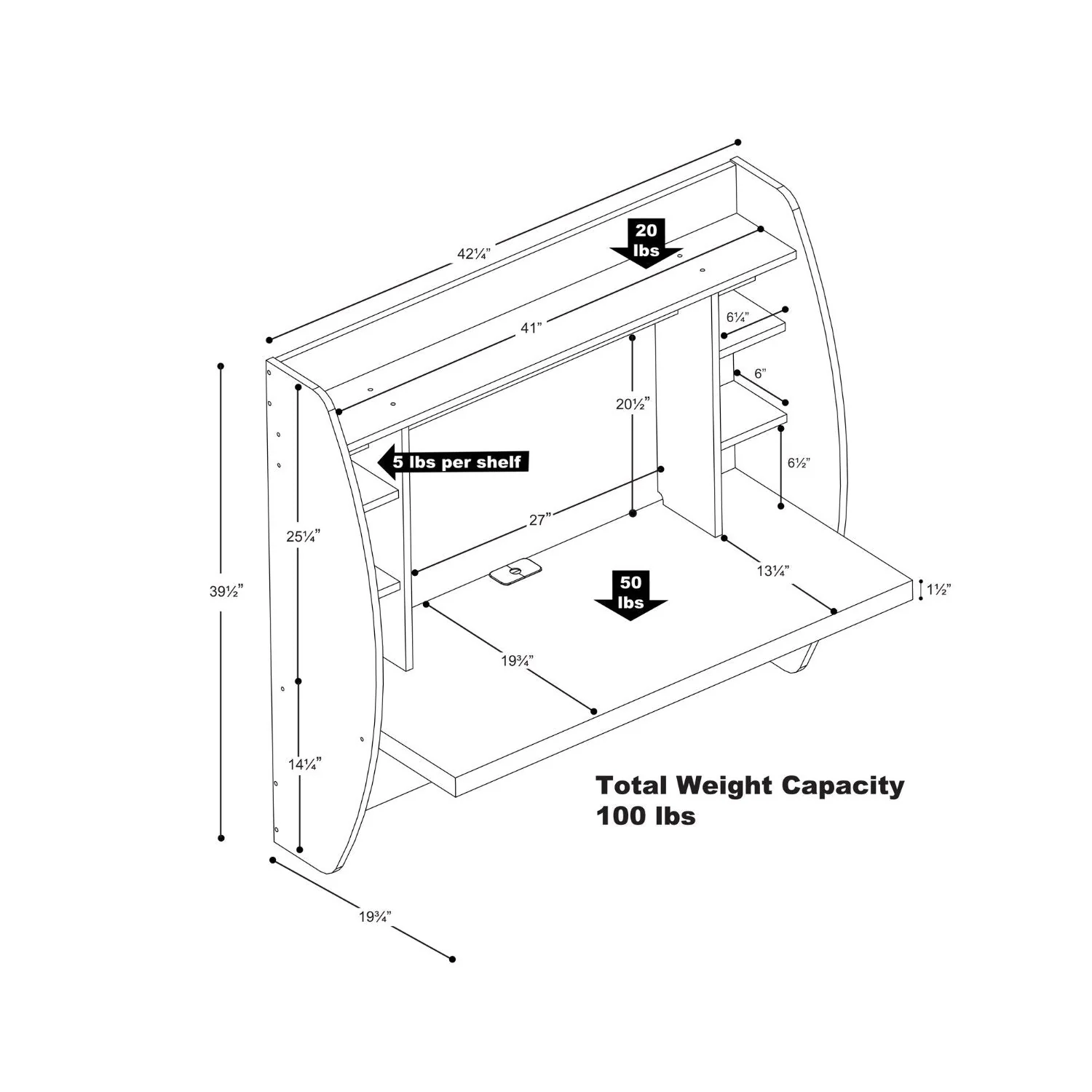 White Wall-Mounted Modern Space Saving Laptop Computer Desk - Image 4