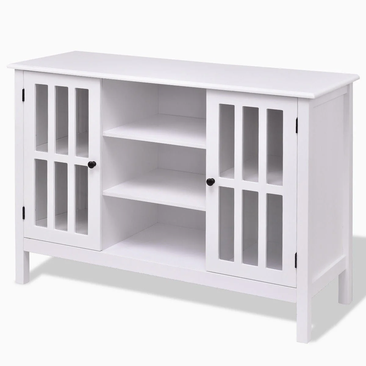 White Wood 43-inch TV Stand with Glass Panel Doors - Image 3