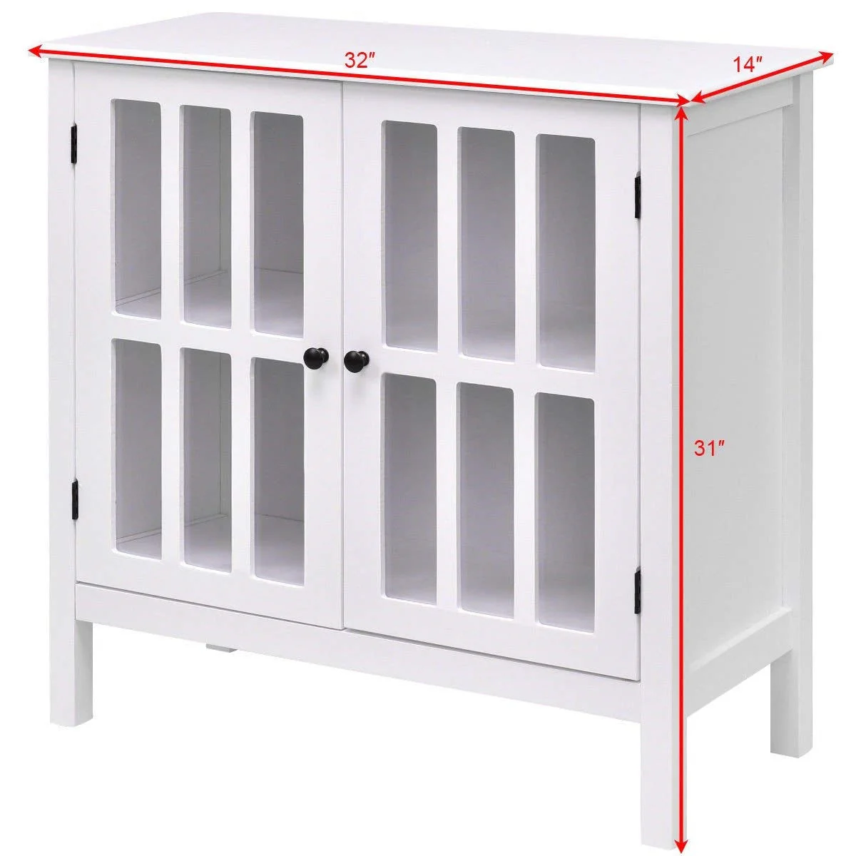 White Wood Bathroom Storage Floor Cabinet with Glass Doors - Image 3