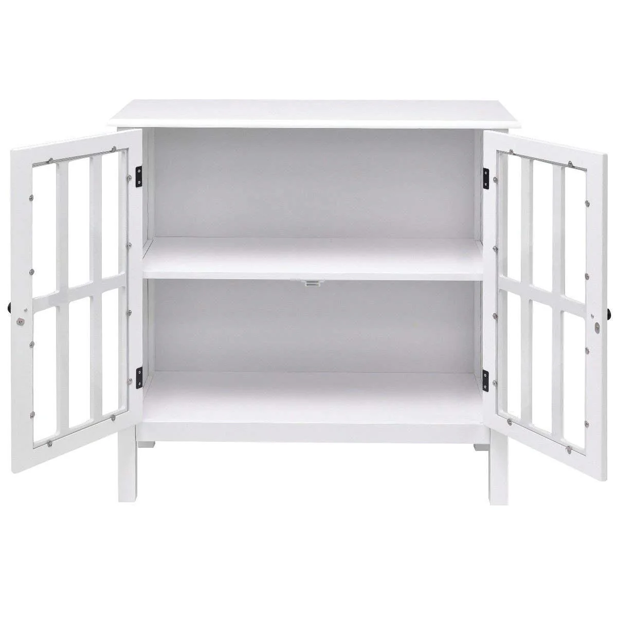 White Wood Bathroom Storage Floor Cabinet with Glass Doors - Image 4