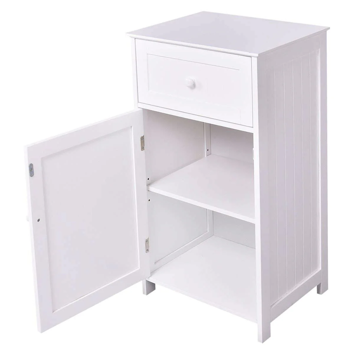White Wood Bathroom Storage Floor Cabinet with Water Resistant Finish - Image 3