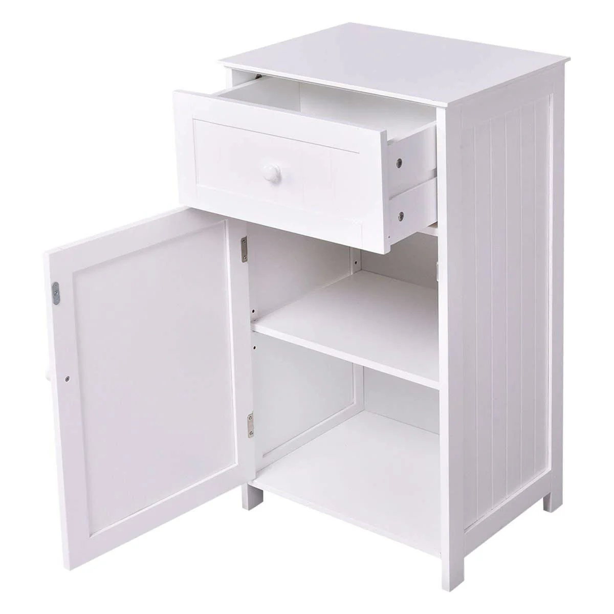 White Wood Bathroom Storage Floor Cabinet with Water Resistant Finish - Image 4