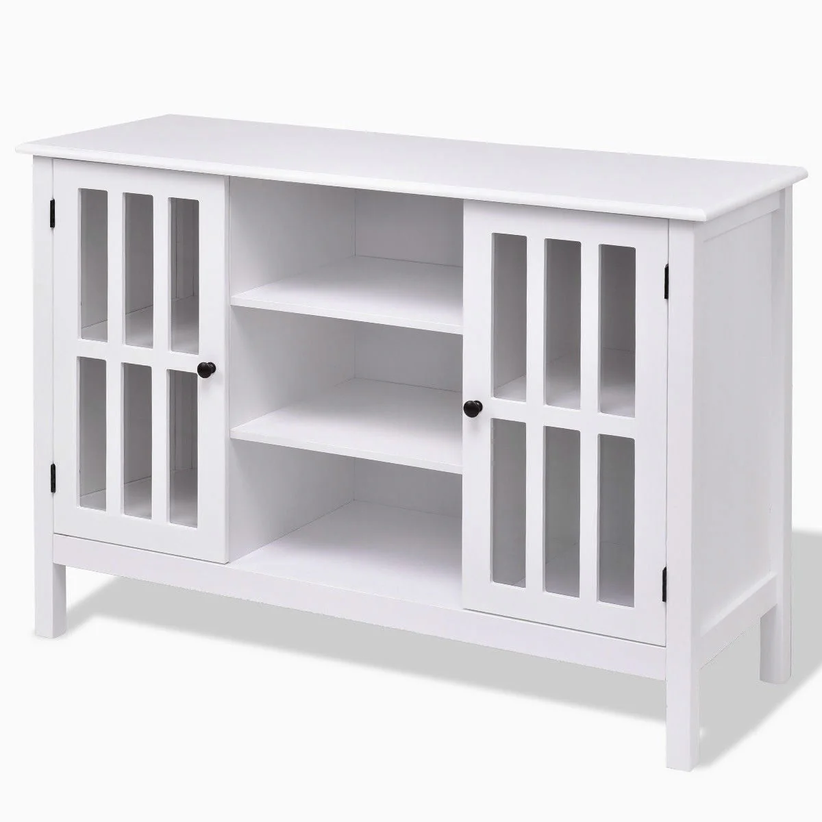 White Wood Sofa Table Console Cabinet with Tempered Glass Panel Doors - Image 3