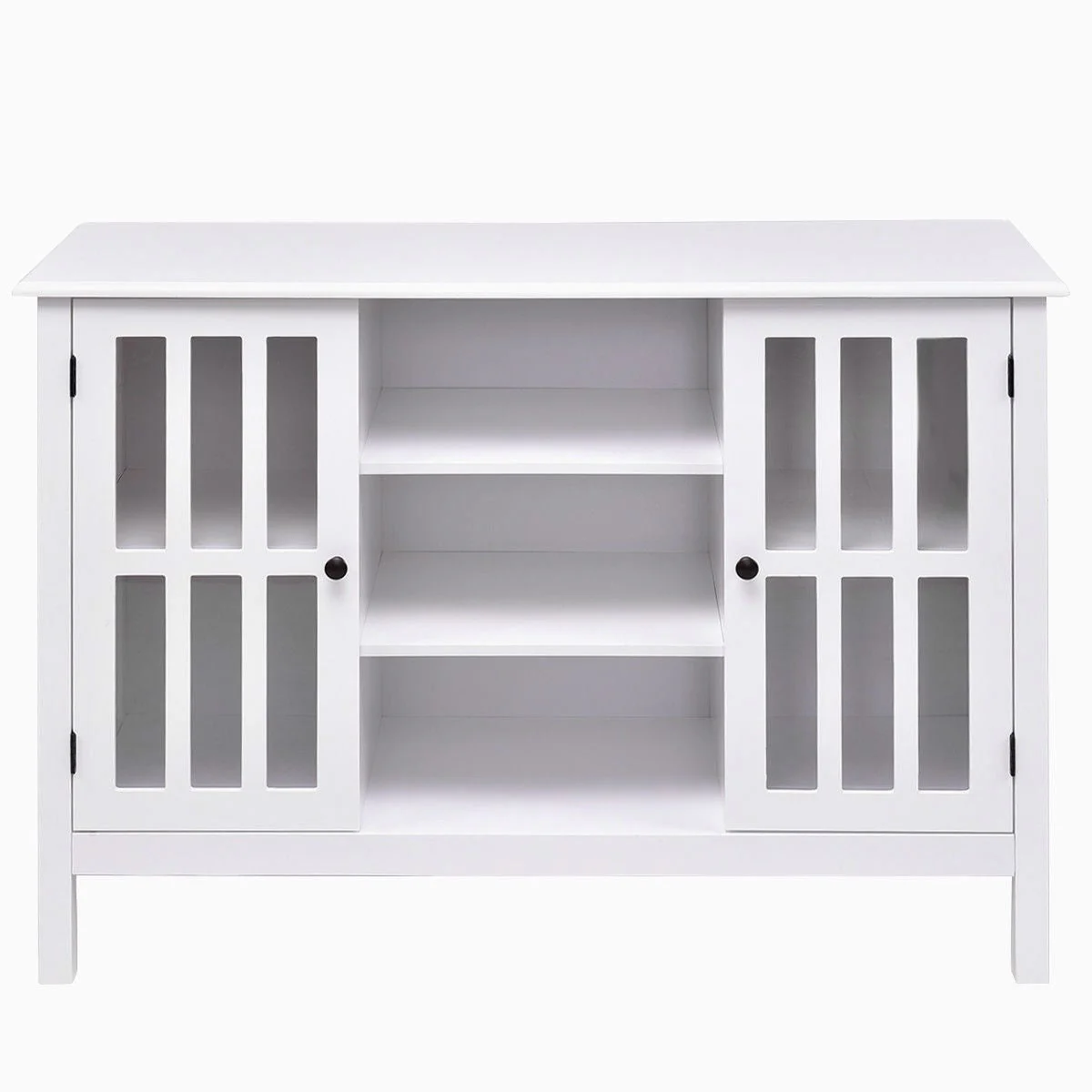 White Wood Sofa Table Console Cabinet with Tempered Glass Panel Doors - Image 4