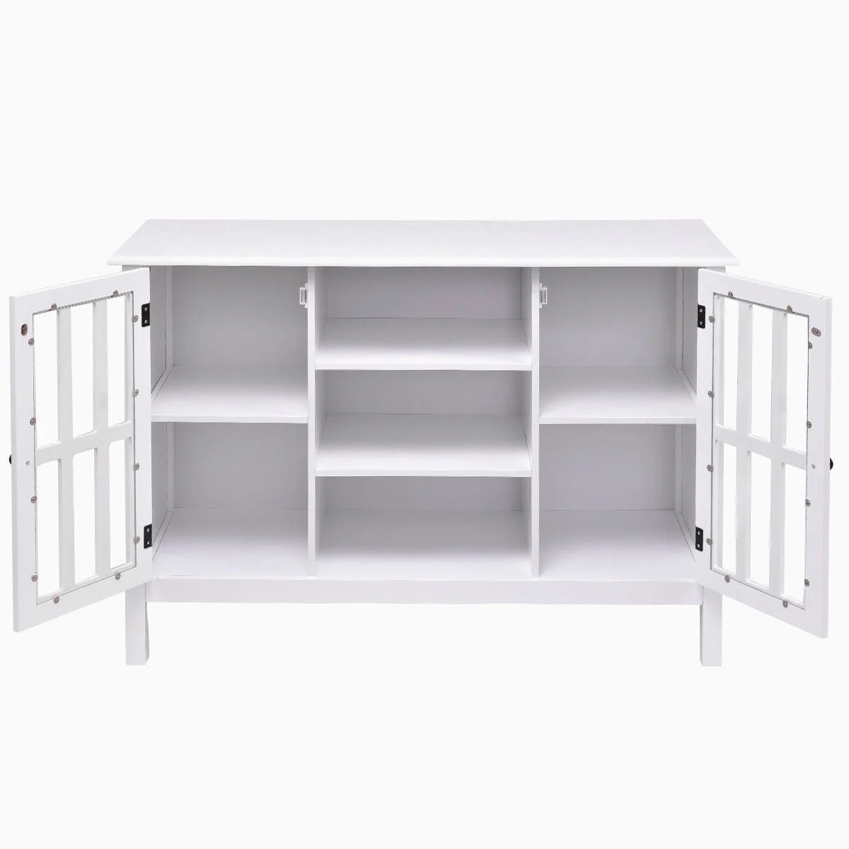 White Wood Sofa Table Console Cabinet with Tempered Glass Panel Doors - Image 5