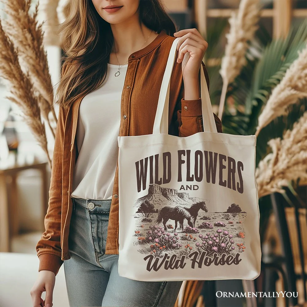 Wild Flowers and Wild Horses Canvas Tote Bag, Retro Western Gift for Free-Spirited Women - Image 10