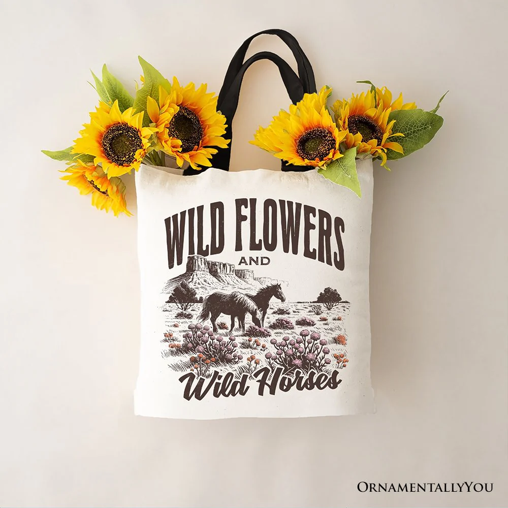 Wild Flowers and Wild Horses Canvas Tote Bag, Retro Western Gift for Free-Spirited Women - Image 4