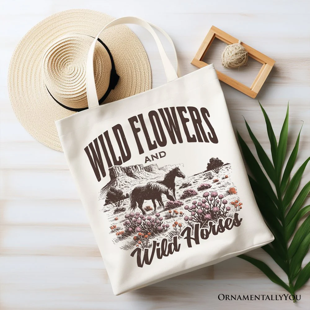 Wild Flowers and Wild Horses Canvas Tote Bag, Retro Western Gift for Free-Spirited Women - Image 5