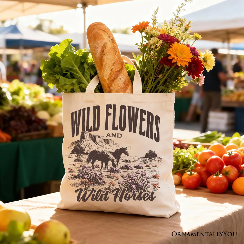 Wild Flowers and Wild Horses Canvas Tote Bag, Retro Western Gift for Free-Spirited Women - Image 6