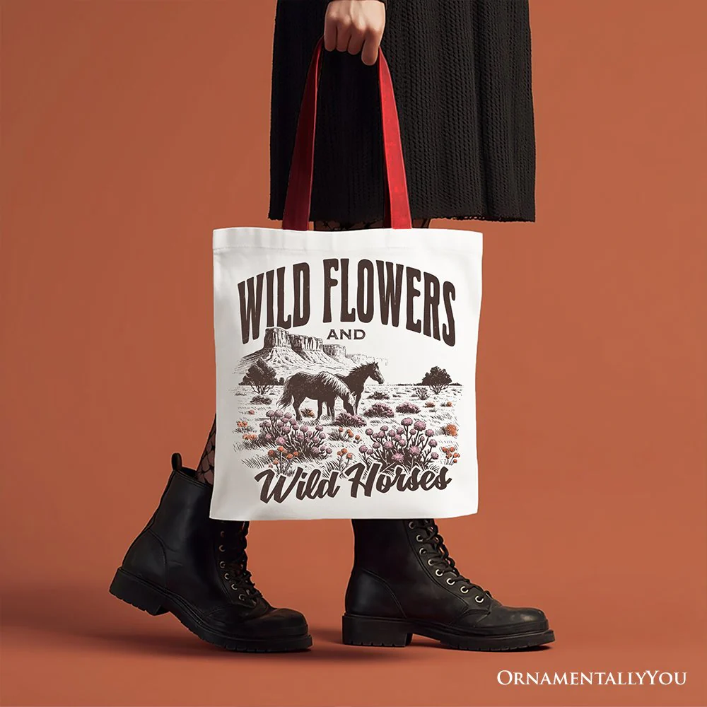 Wild Flowers and Wild Horses Canvas Tote Bag, Retro Western Gift for Free-Spirited Women - Image 7