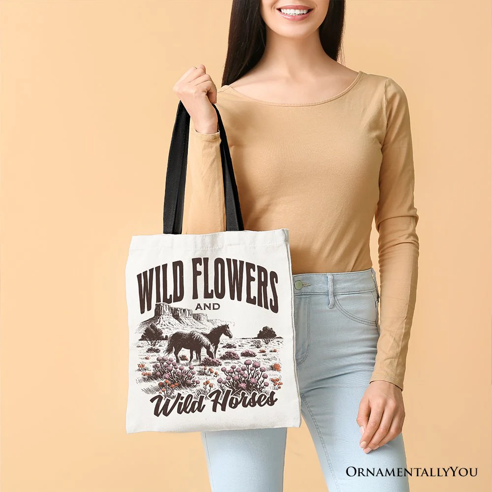 Wild Flowers and Wild Horses Canvas Tote Bag, Retro Western Gift for Free-Spirited Women - Image 8