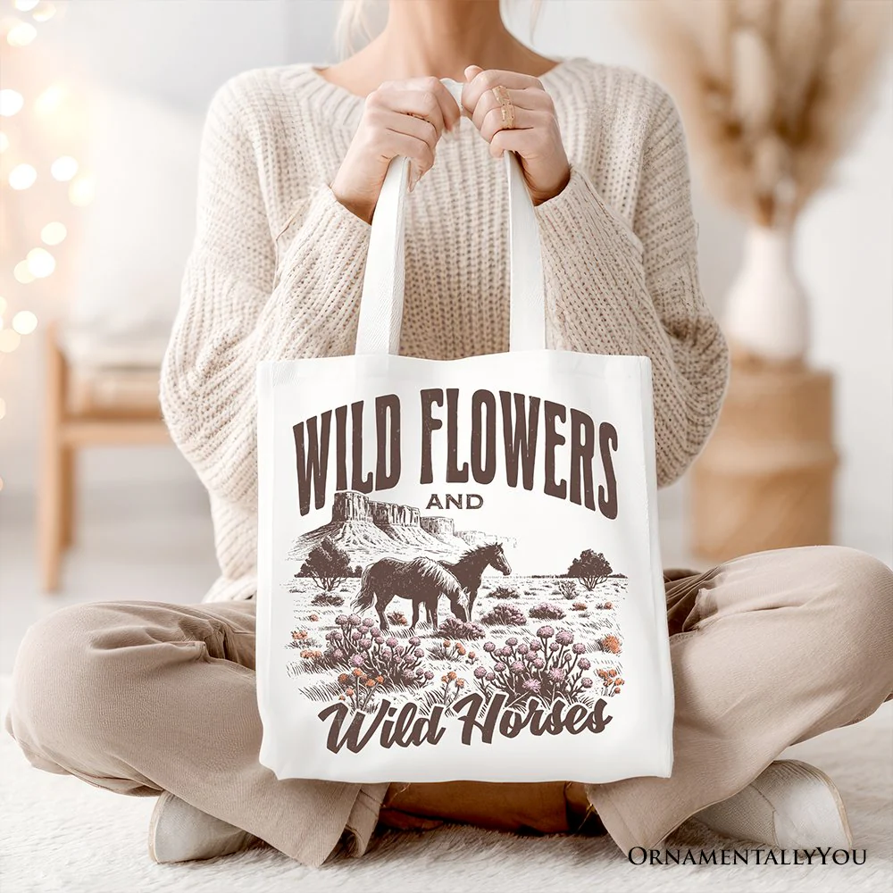 Wild Flowers and Wild Horses Canvas Tote Bag, Retro Western Gift for Free-Spirited Women - Image 9