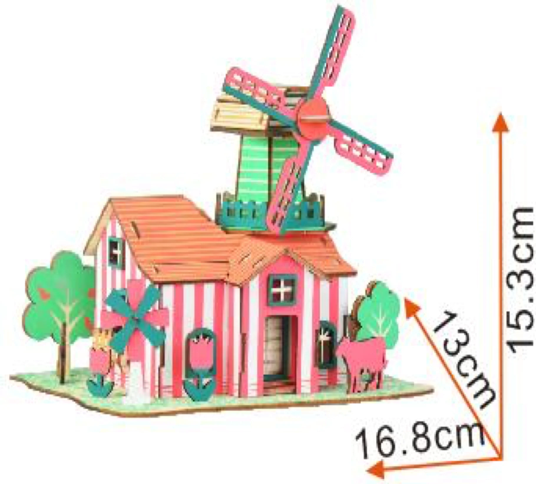 Windmill Model Kit - Wooden Laser-Cut 3D Puzzle (82 Pcs) - Image 2