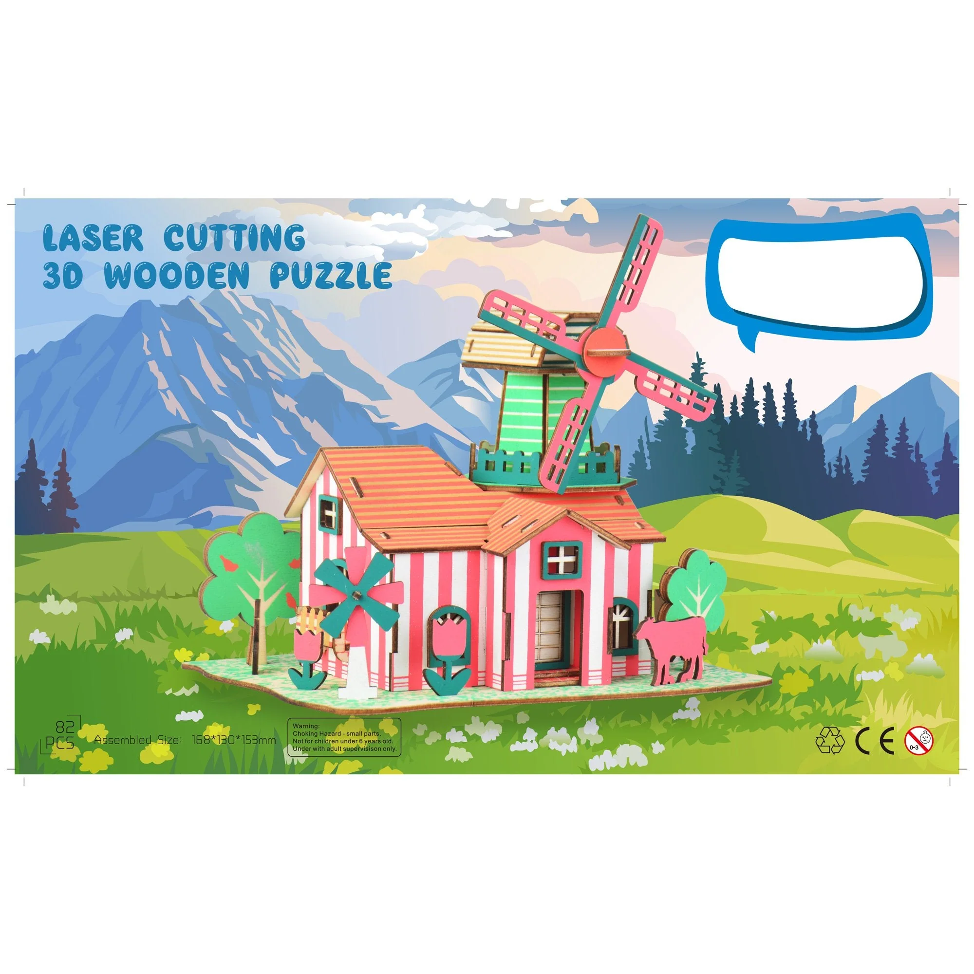 Windmill Model Kit - Wooden Laser-Cut 3D Puzzle (82 Pcs) - Image 3